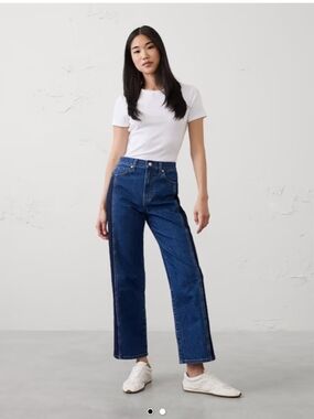 High-Rise Straight Leg Two-tone Jeans